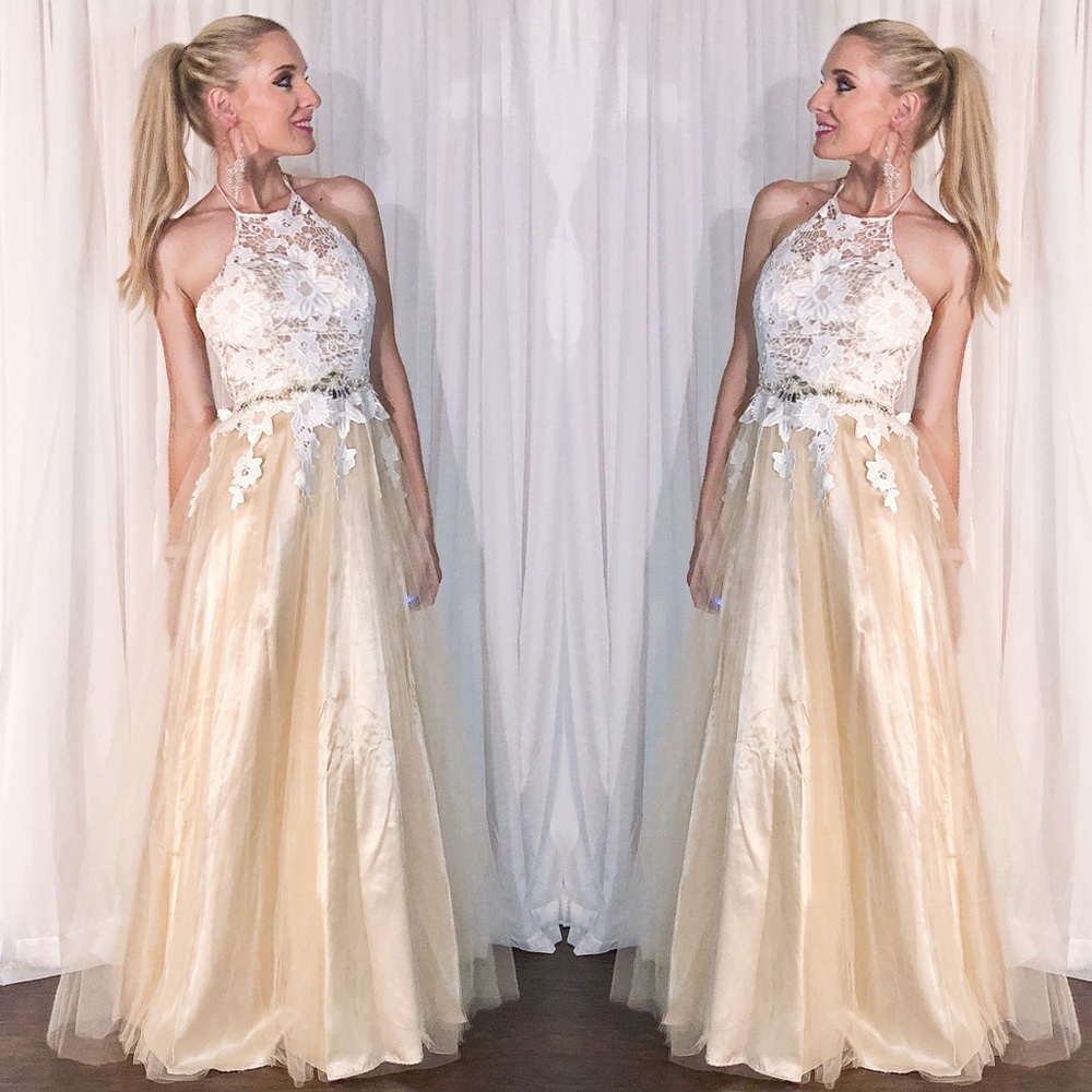 Lace Over Nude Align Evening Gown Wedding Dress - Picture 3 of 8